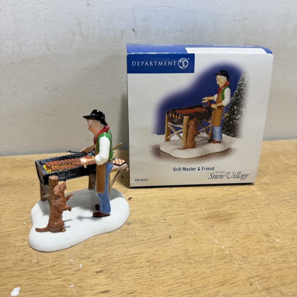 Dept 56 Original Snow Village Grill Master & Friend Accessory 56.55423 Boxed
